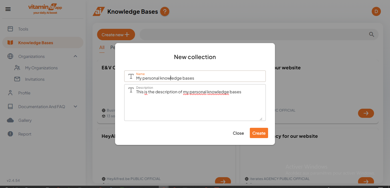 Give it a description and click on "Create"