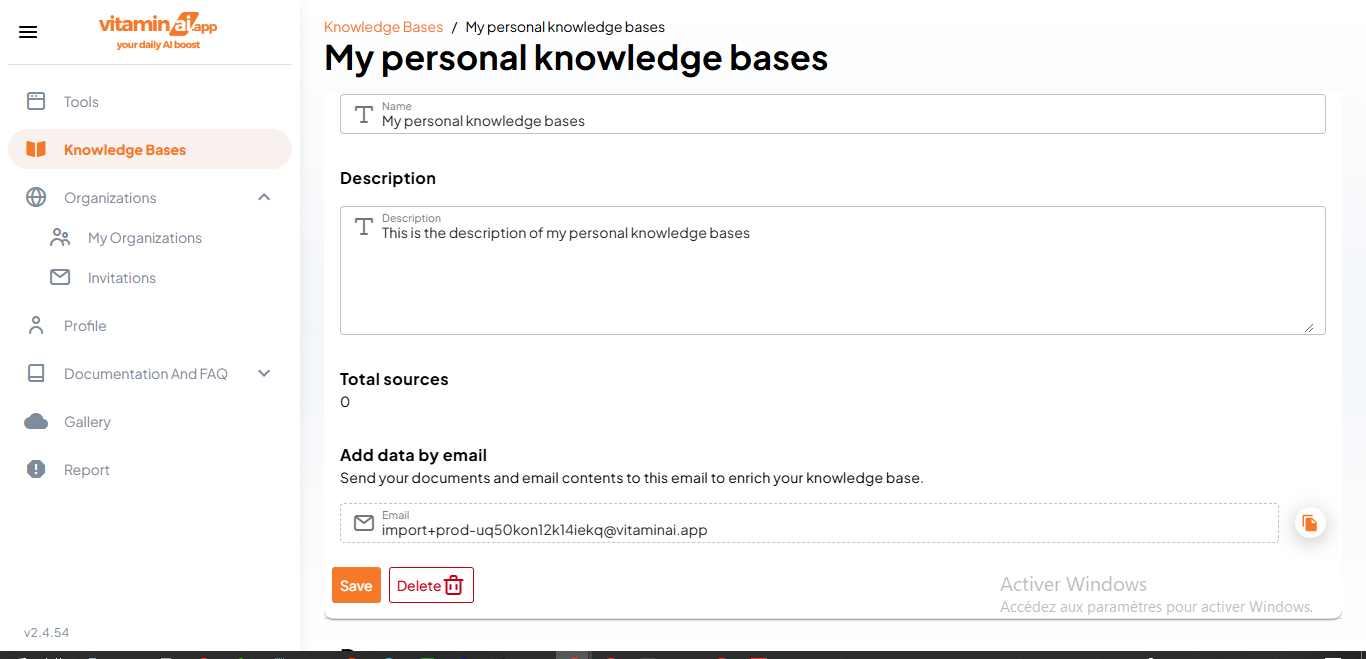 To create an organisation Knowledge Base, click on "My Organizations"