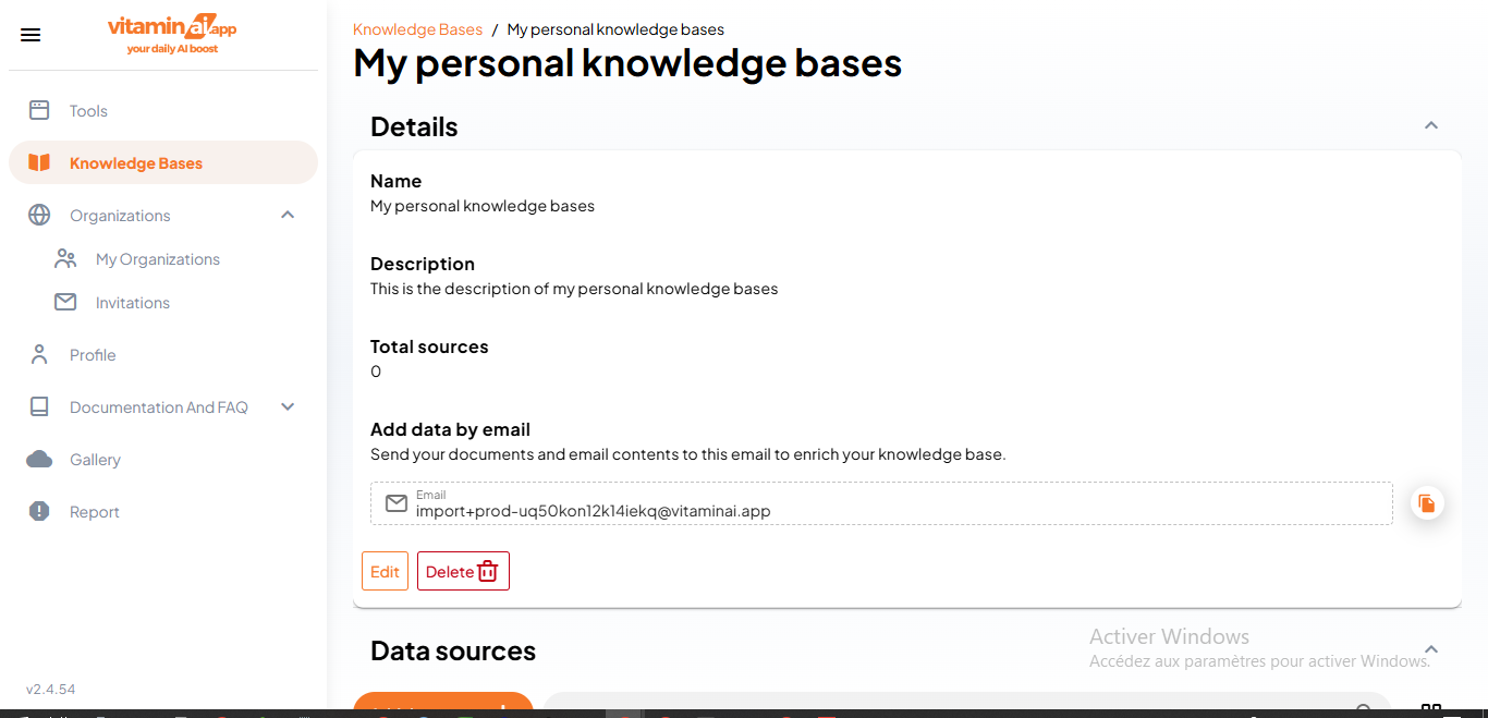 To edit the knowledge base, click on "Edit"