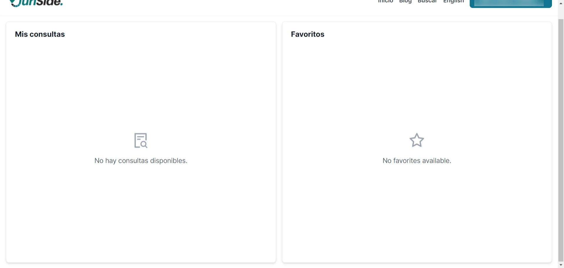Al seleccionar "Perfil", podrá ver una página detallada con los abogados que tiene como favoritos y las consultas enviadas mediante el formulario.
