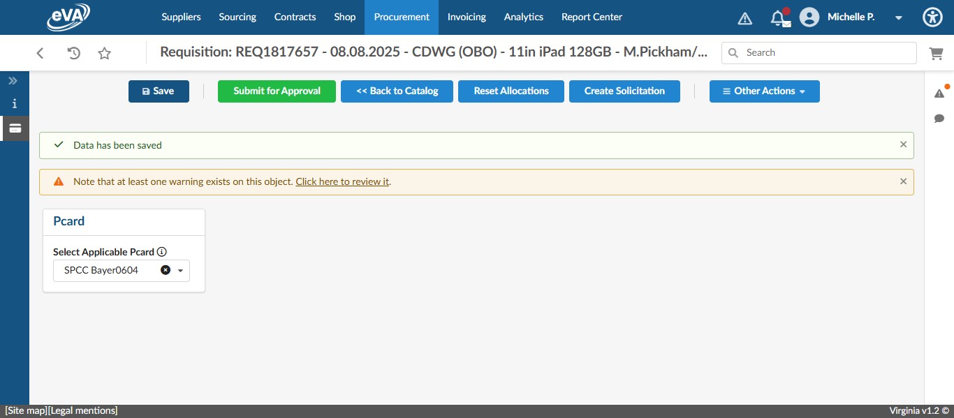 Once you have reviewed all of the information on the requisition and are confident that everything is correct, click on Submit for Approval.