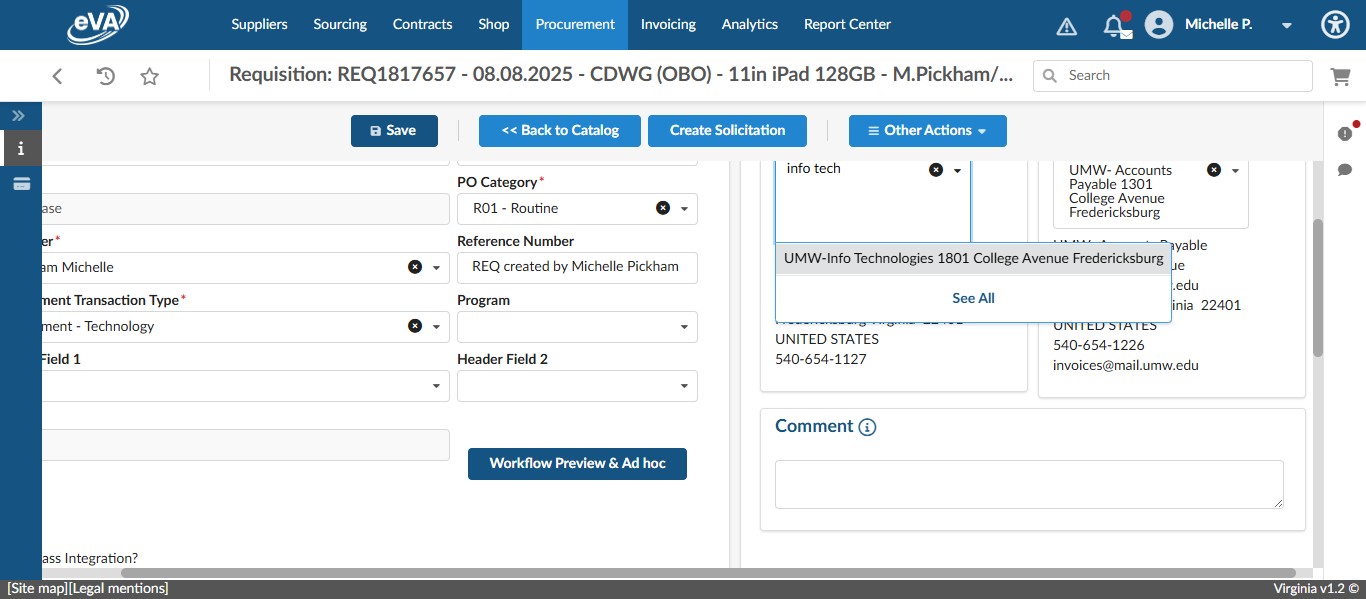 Click on "UMW-Info Technologies 1801 College Avenue Frederic"