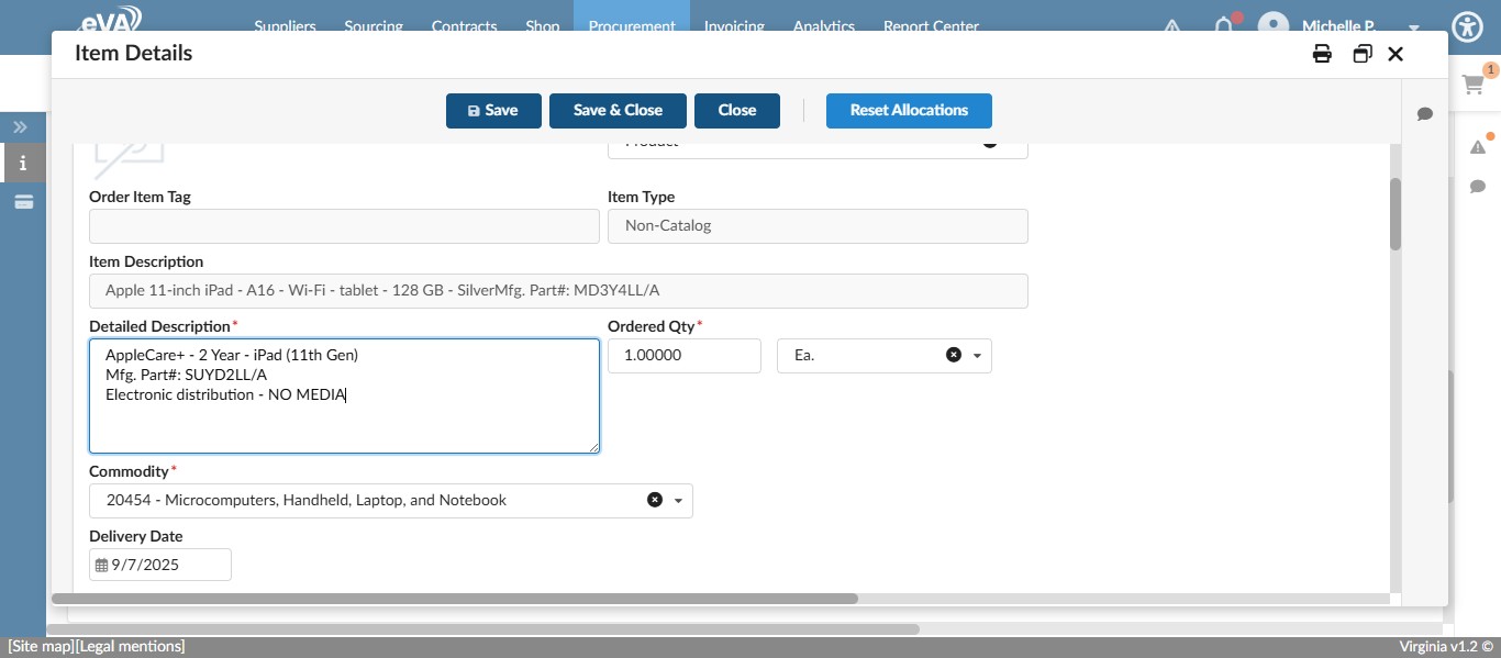 Change the order quantity if required. In this case, it's not.