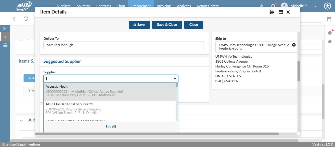 To access your Favorited Suppliers, Click on "See All". Otherwise, you can begin typing the name of the vendor you wish to select. 