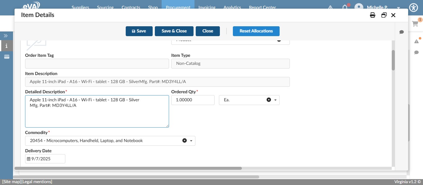 Edit the Detailed Description to include the next item being purchased.