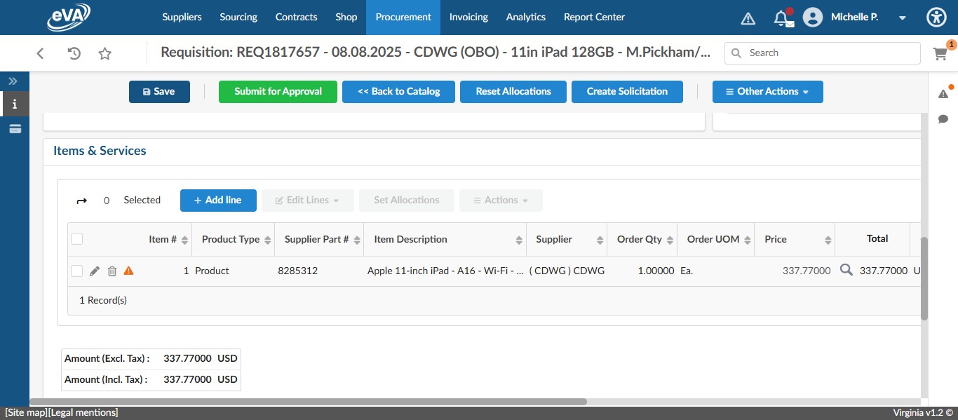If you have more than one line item, you can copy your completed line item and edit the pertinent information to save time. To do this, select the check box next to the line item you want to copy.