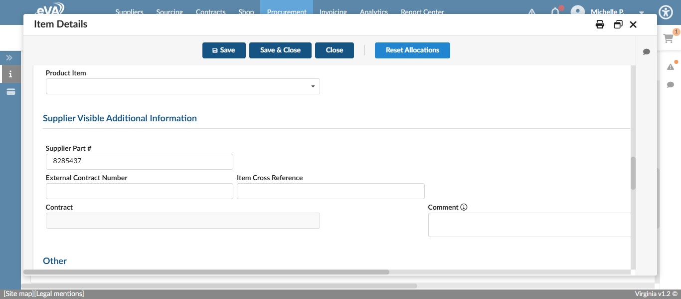If your item has a supplier part #, scroll down to change the part #.