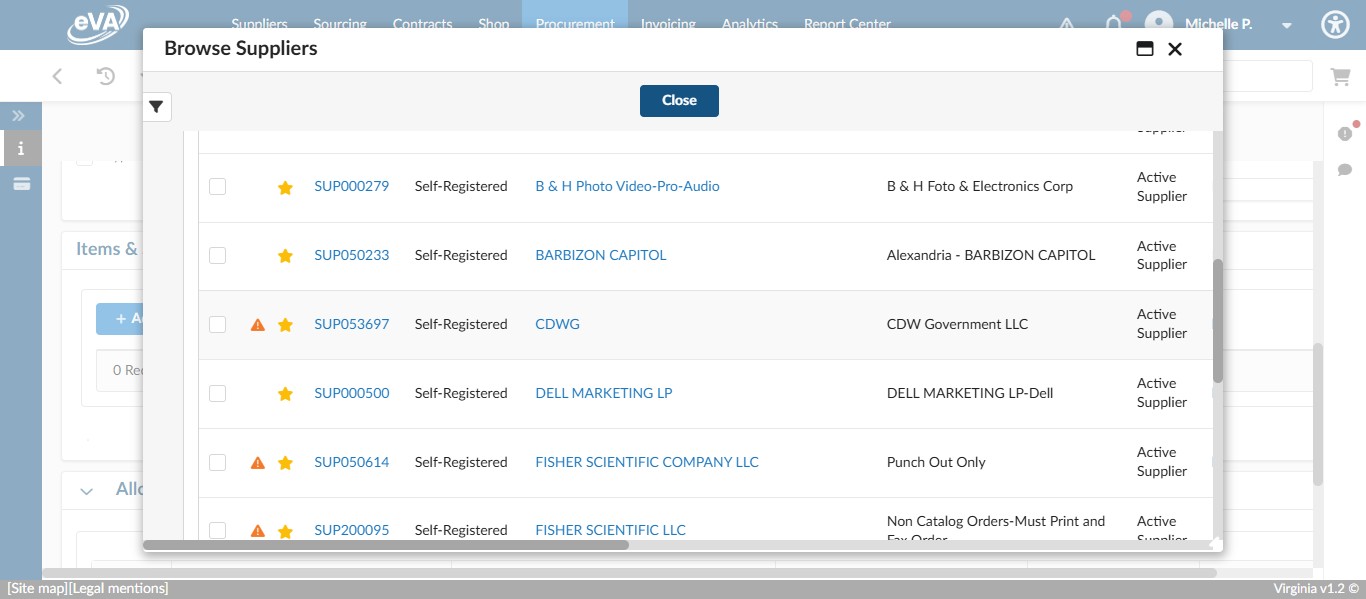 Find the Supplier in your list of favorites and select the check box by their name.