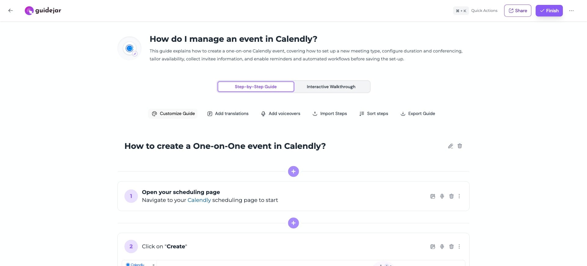 To set the default view for a specific guide, open the guide editor and click on "**Customize Guide**"