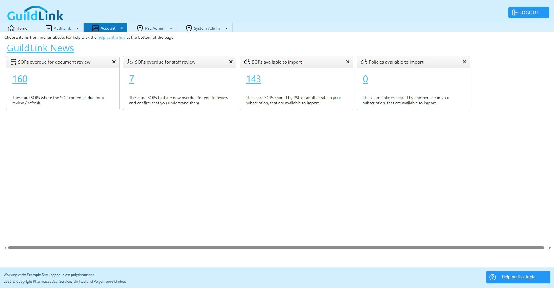 Click Account > Site Admin