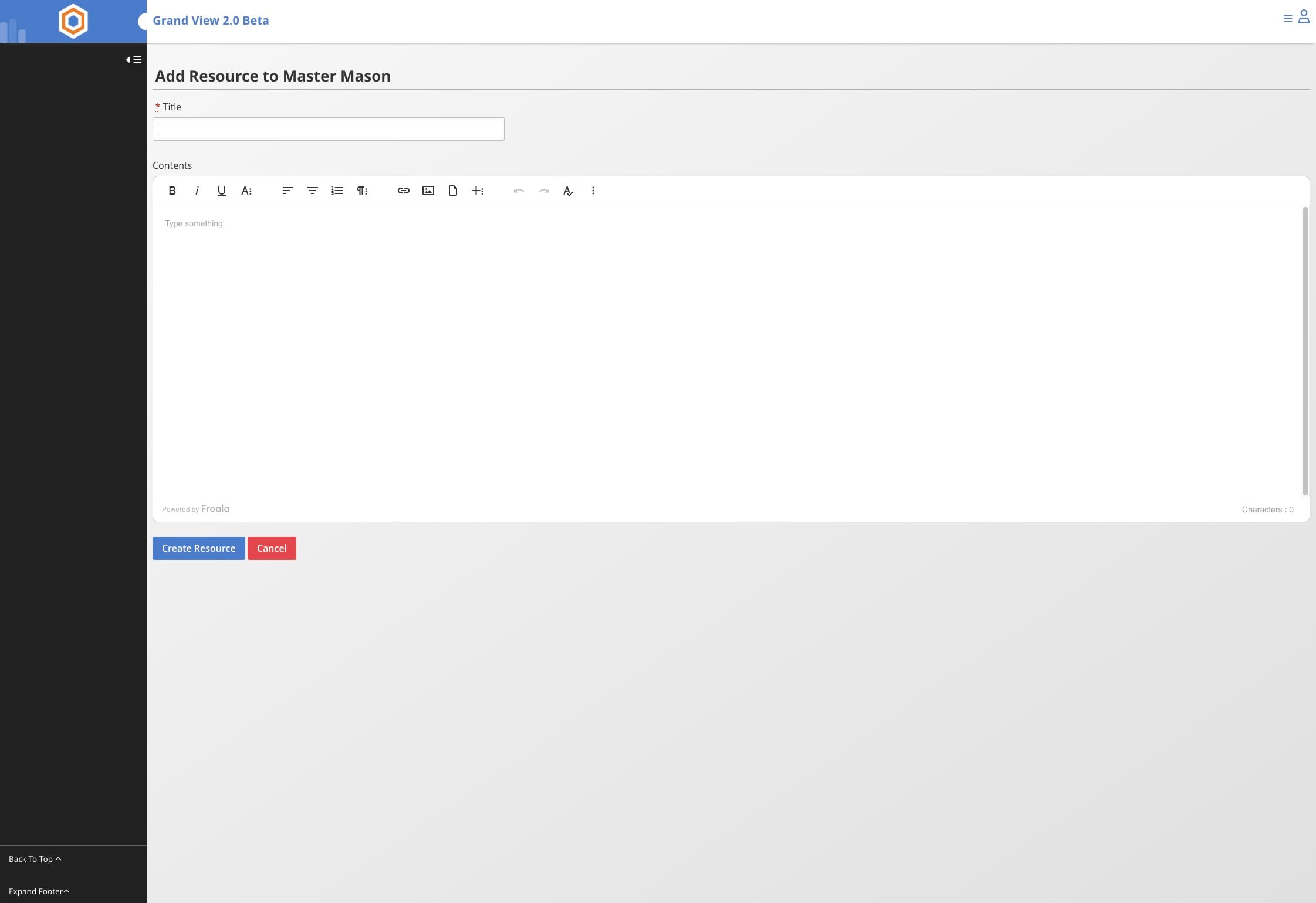 Click the **Title** field and add a title. Additional information can be added to the contents section. This is helpful if the resource is a collection of documents.