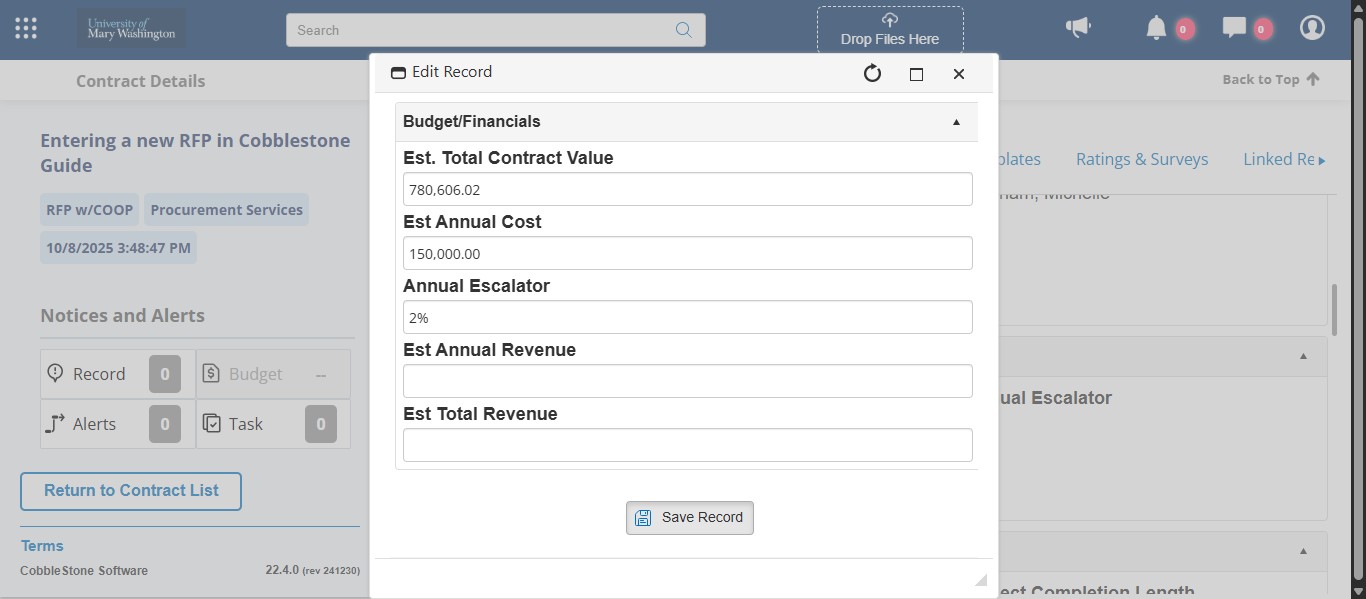 Click on "Save Record"