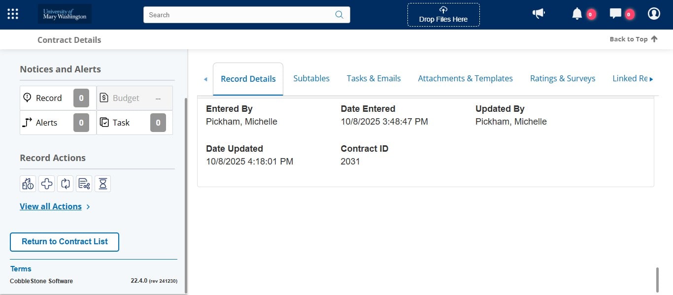 Under Record Actions click on "View all Actions"