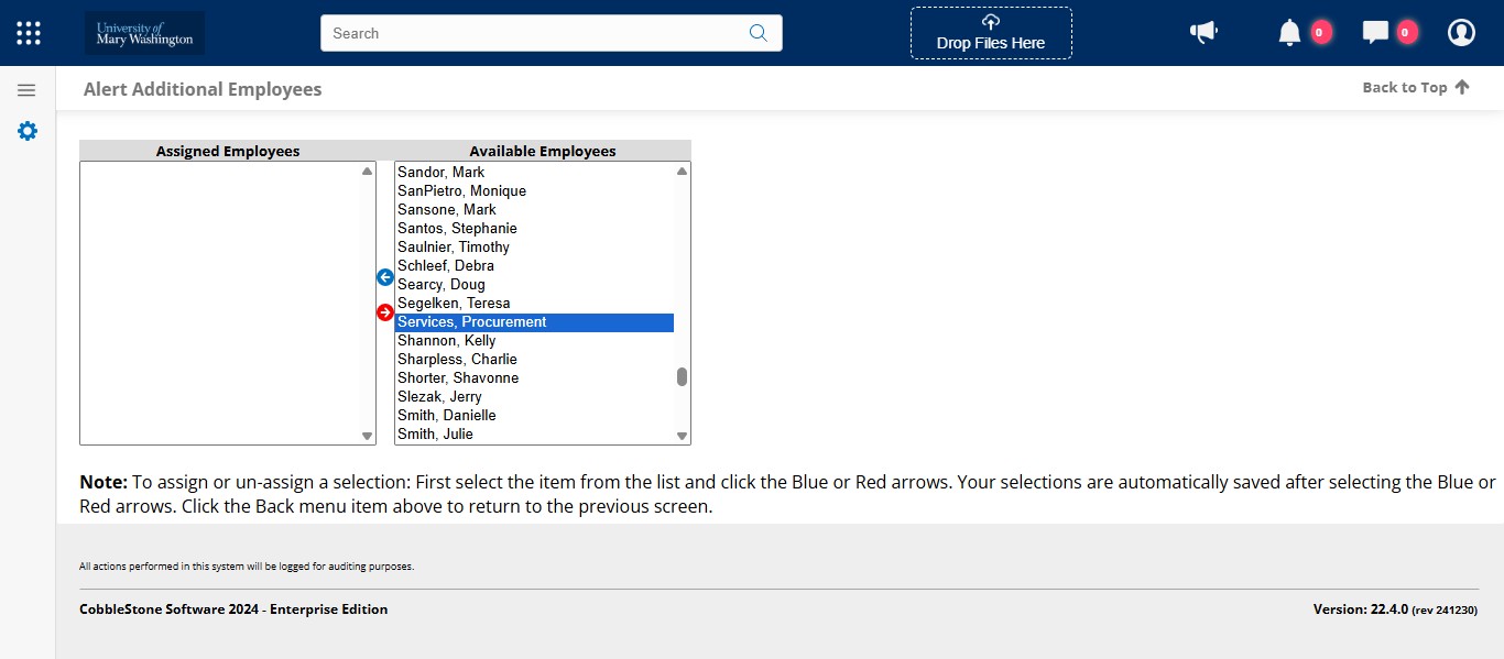 Then click the Blue Arrow pointing to the left to add those employees as Assigned Employees.