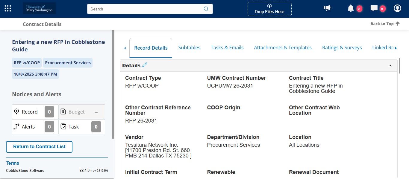 Next you want to attach your solicitation and contract documents. To do so, you have to navigate to the "Attachments & Templates" tab.