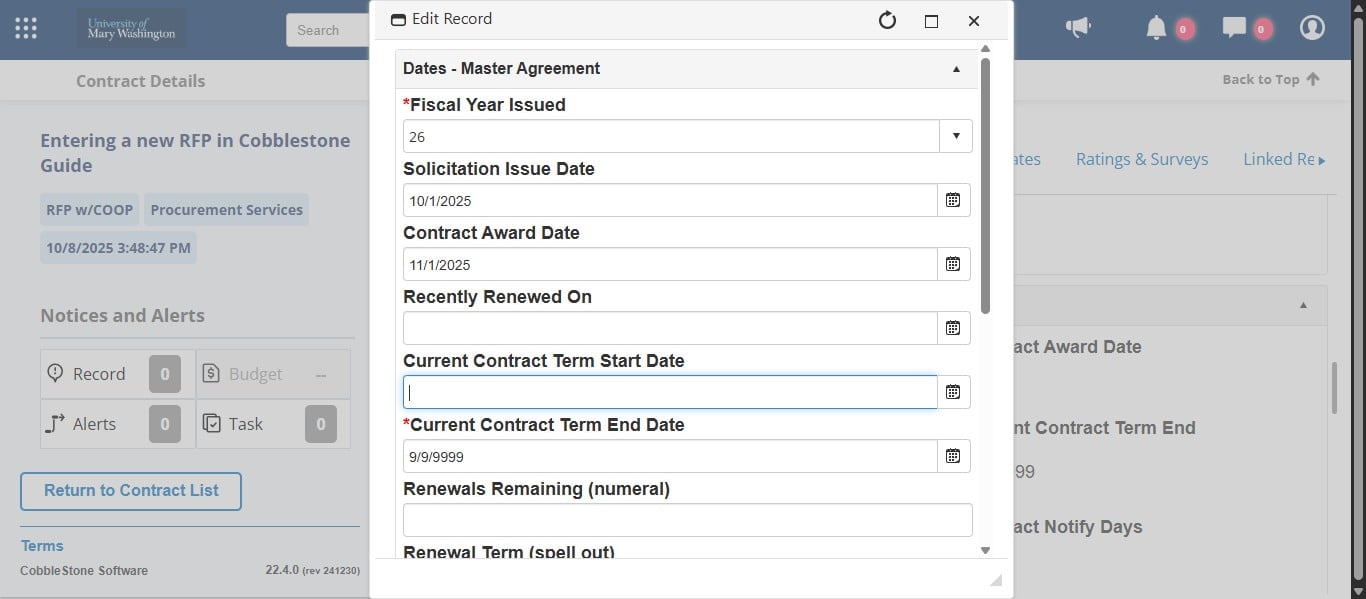 Enter the date that the current term of the contract starts.