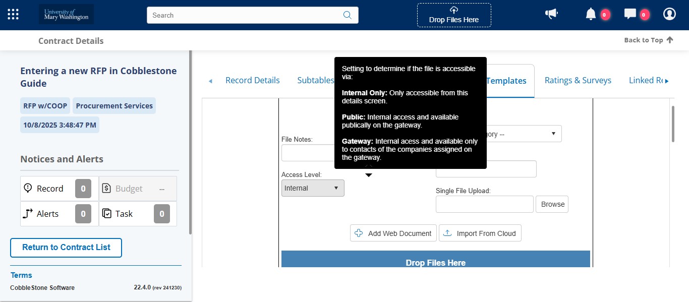 See the Desktop Guide for which documents to keep internal and which documents to make public. Any public documents will be accessible via the Public Portal.