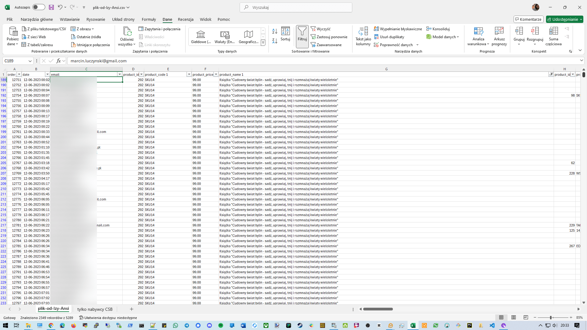 Przesuwamy arkusz na sam dół