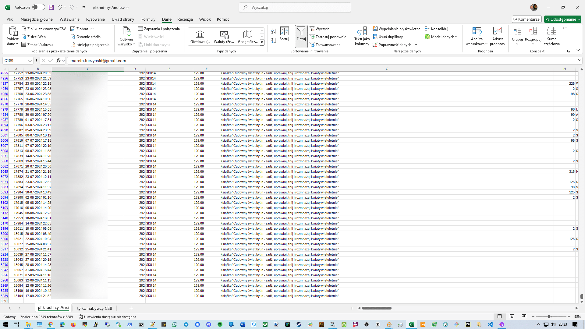 Trzymając klawisz Shift klikamy ostatnią komórkę