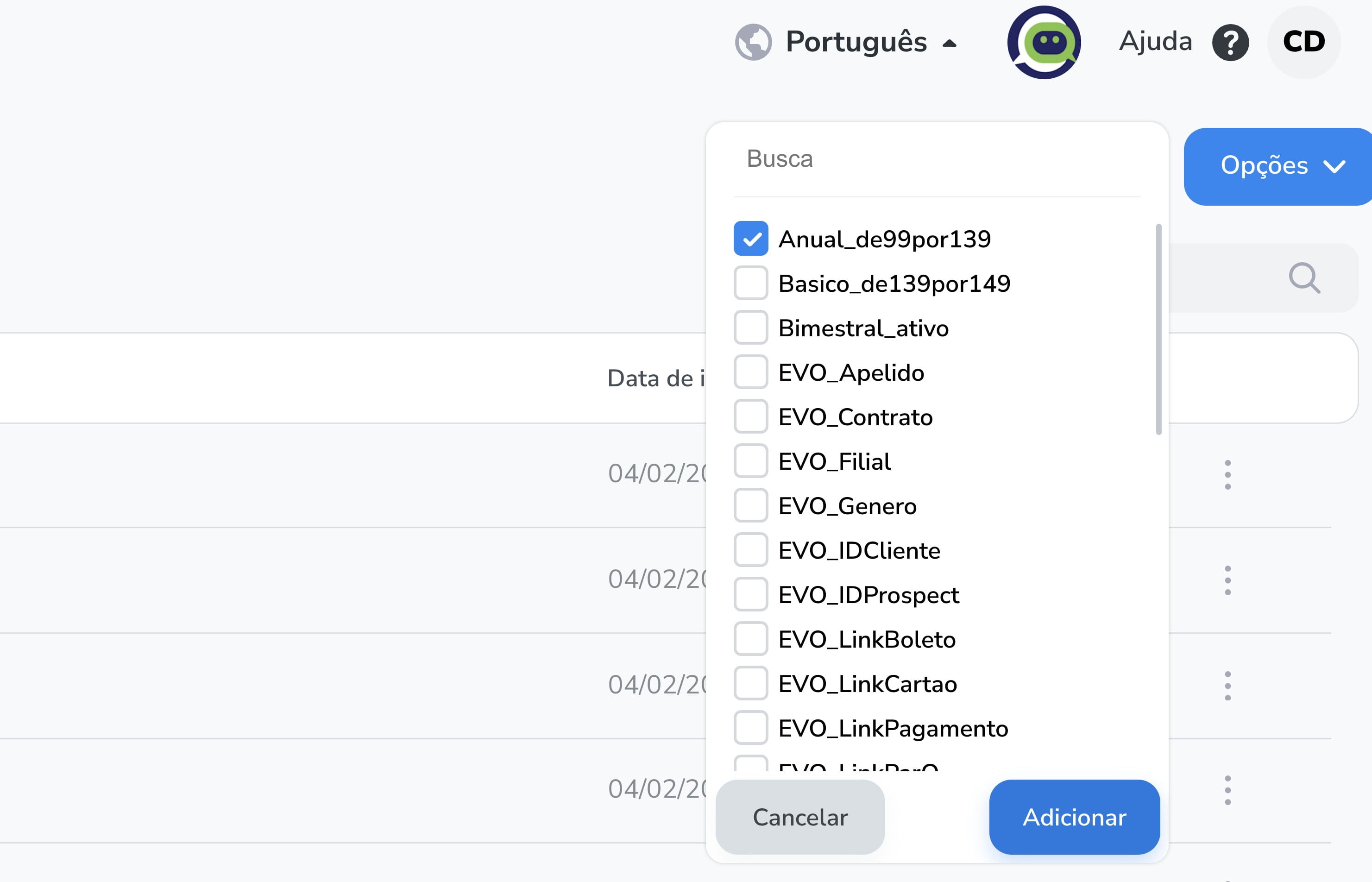 Click on "Adicionar"