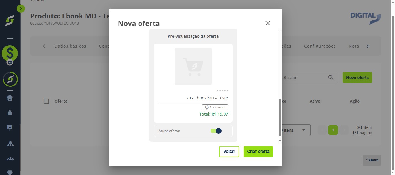 Clique em "Criar oferta".
