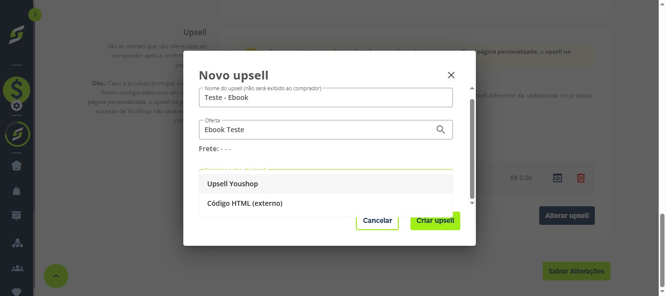 Clique em "Upsell Youshop".