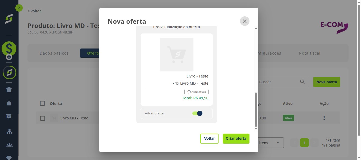 Clique em "Criar oferta".