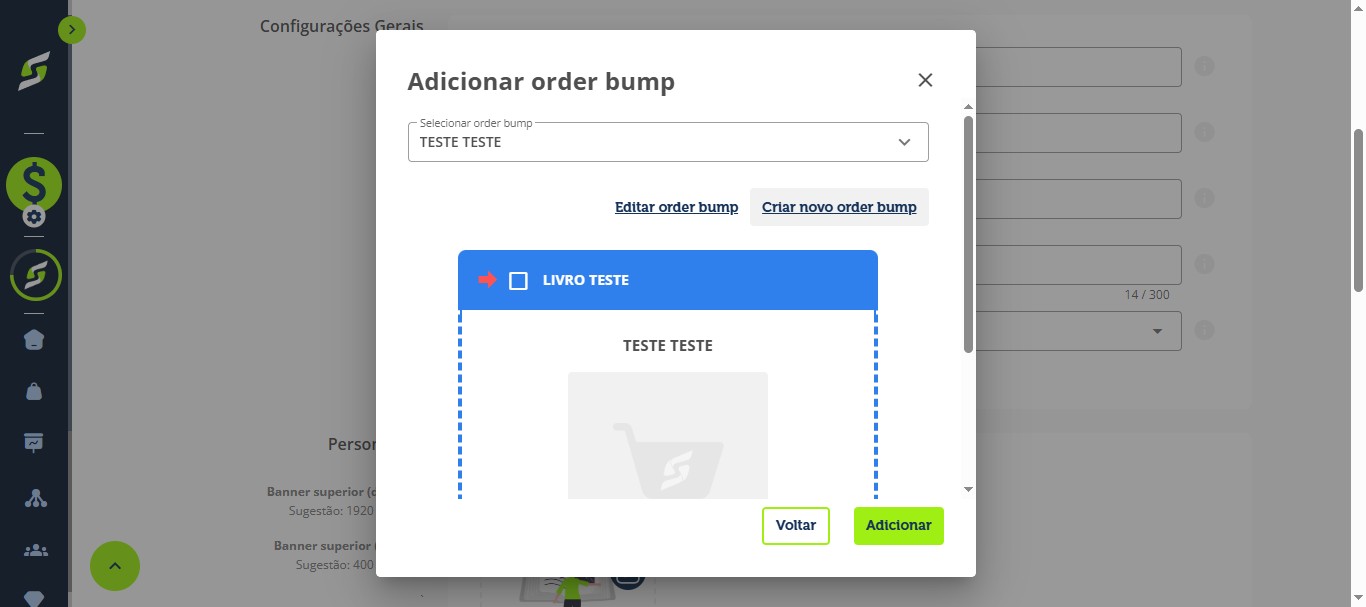 Clique em "Criar novo order bump".