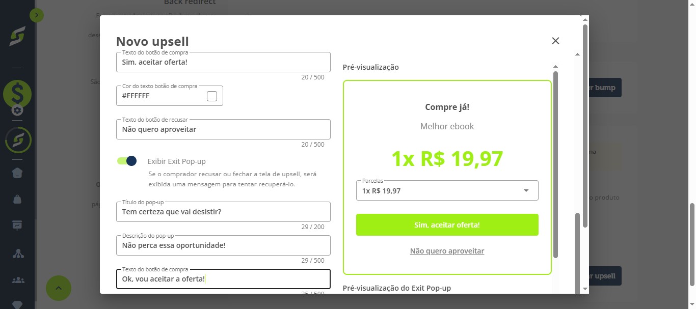 Os textos exibidos na tela já vêm preenchidos por padrão, mas podem ser alterados conforme necessário.