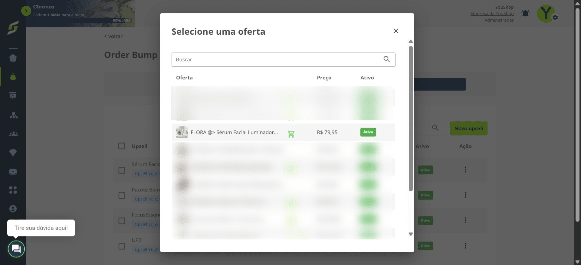 Escolha uma oferta que aparecerá no seu upsell.