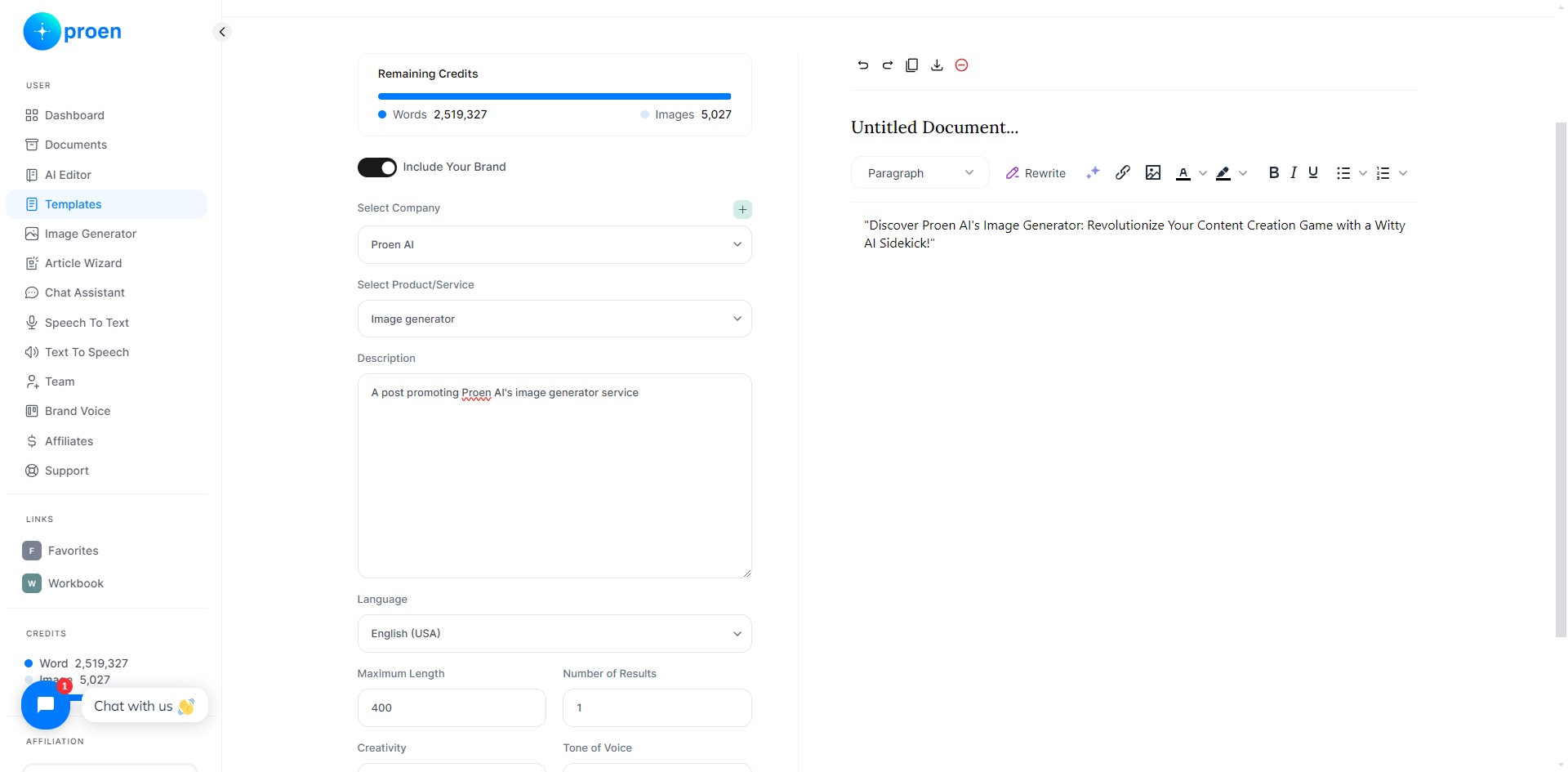 Here is our generated post title! We can see that the generated content has a witty tone of voice, thanks to the example brand voice we selected.

The information you provide for your brand voice helps Proen AI generate content specific to your brand and products!