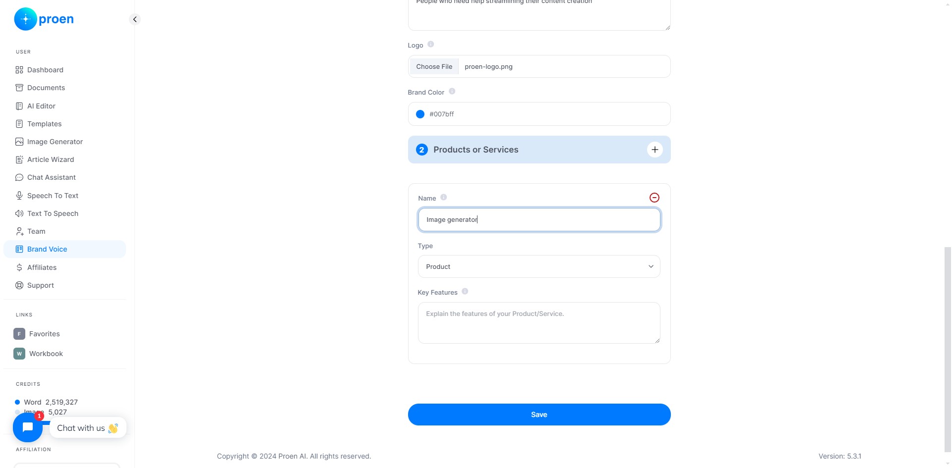 Select whether your product is a 'Product', 'Service', or 'Other'