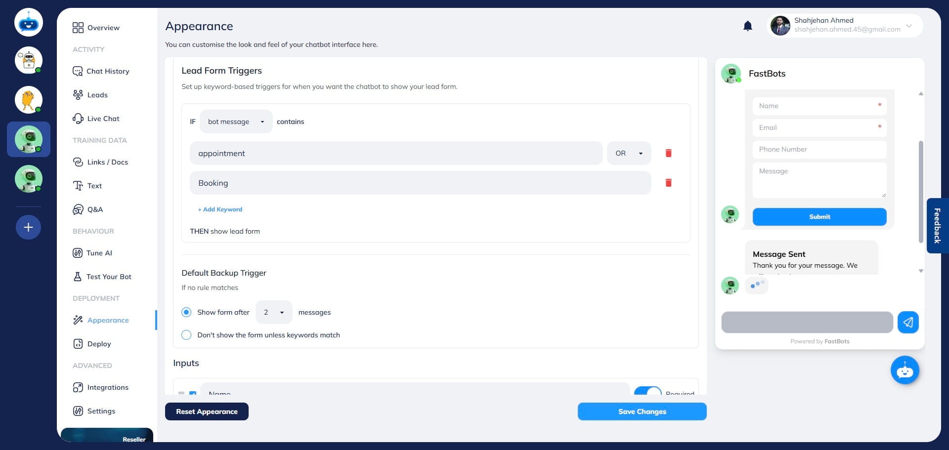 Alternatively, you can also set the specific number of messages after which you want the lead form to show.