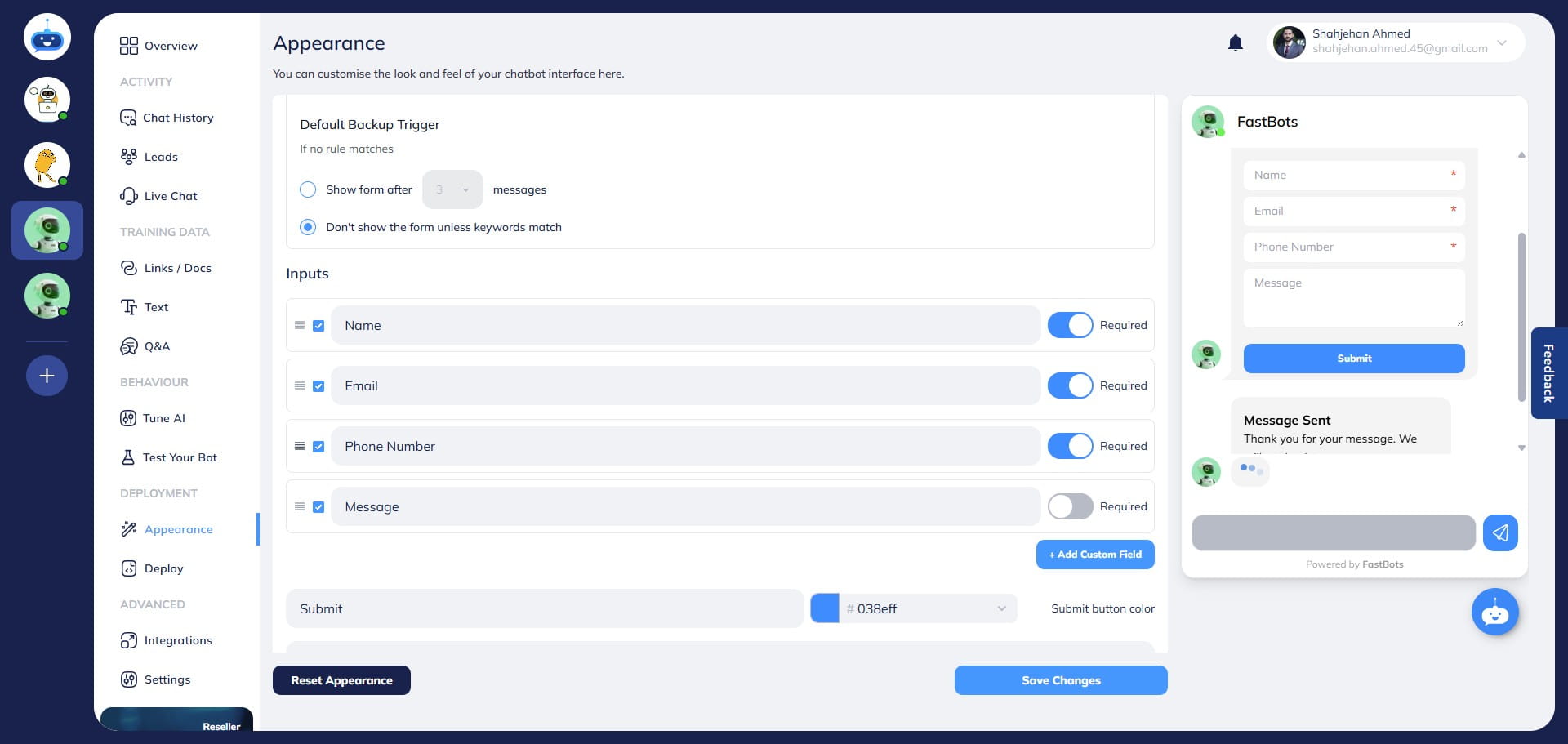You also get the option to drag the fields up and down if you want to change the order of these fields.