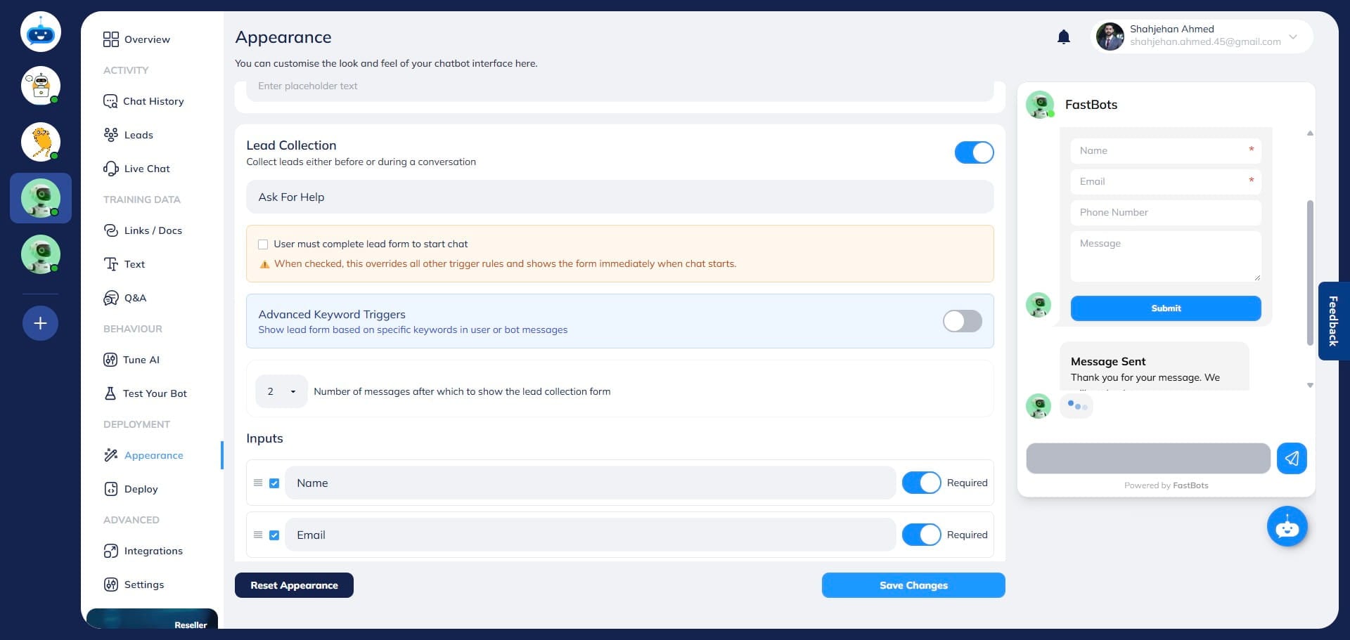 To access other ways of showing the form in the chat, turn on the "Advanced Keyword Triggers".
