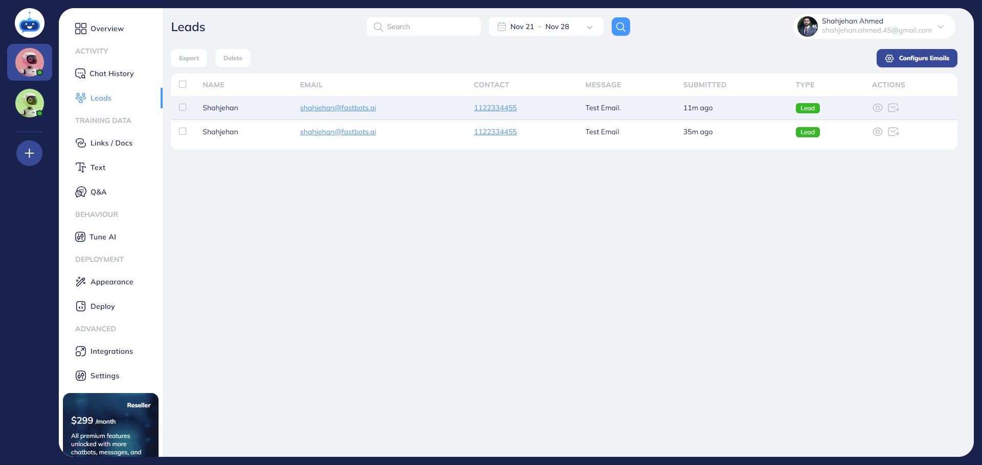 Once you have saved the changes, click on the "Leads" on the left-hand side menu to go to the leads page.