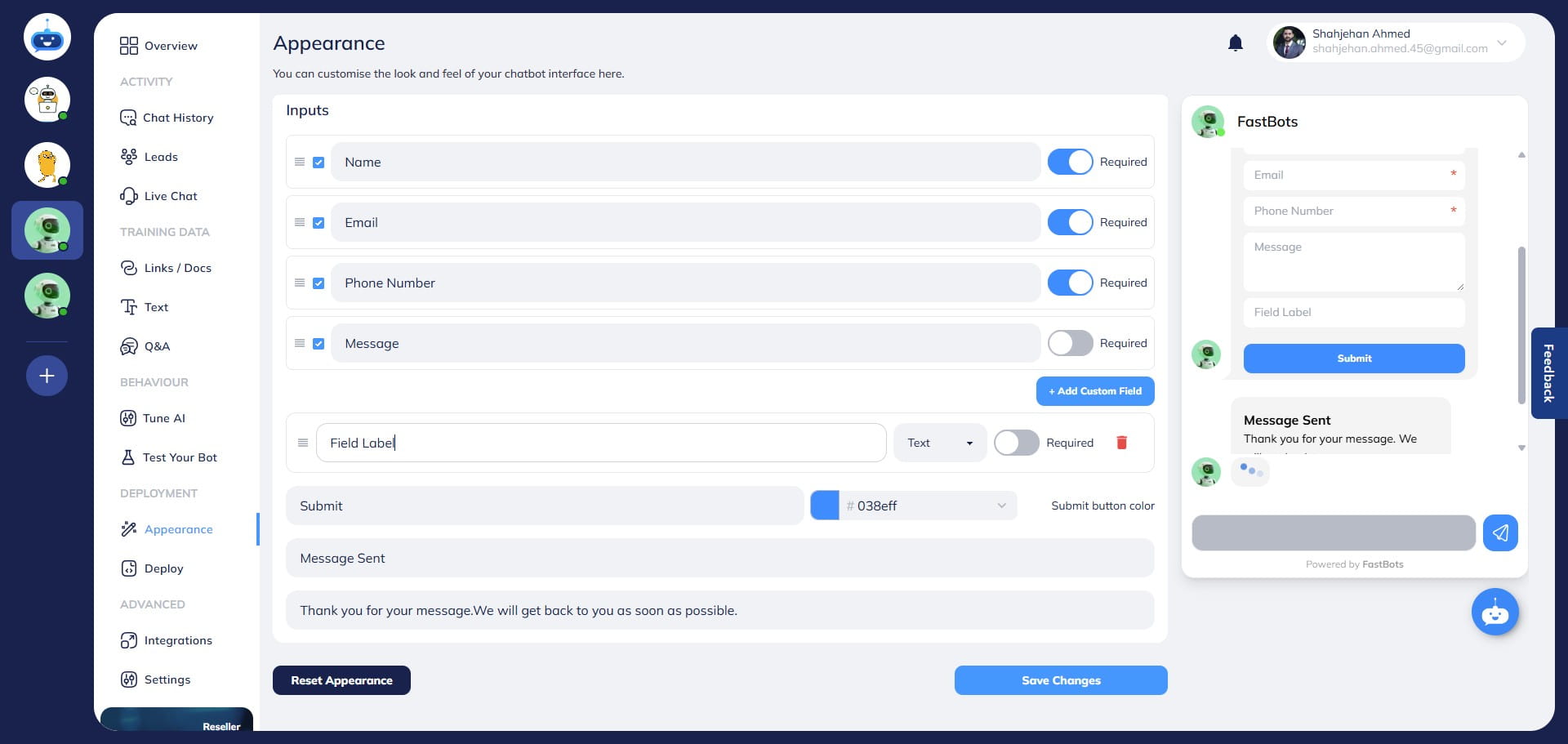 Add the field name in the placeholder.