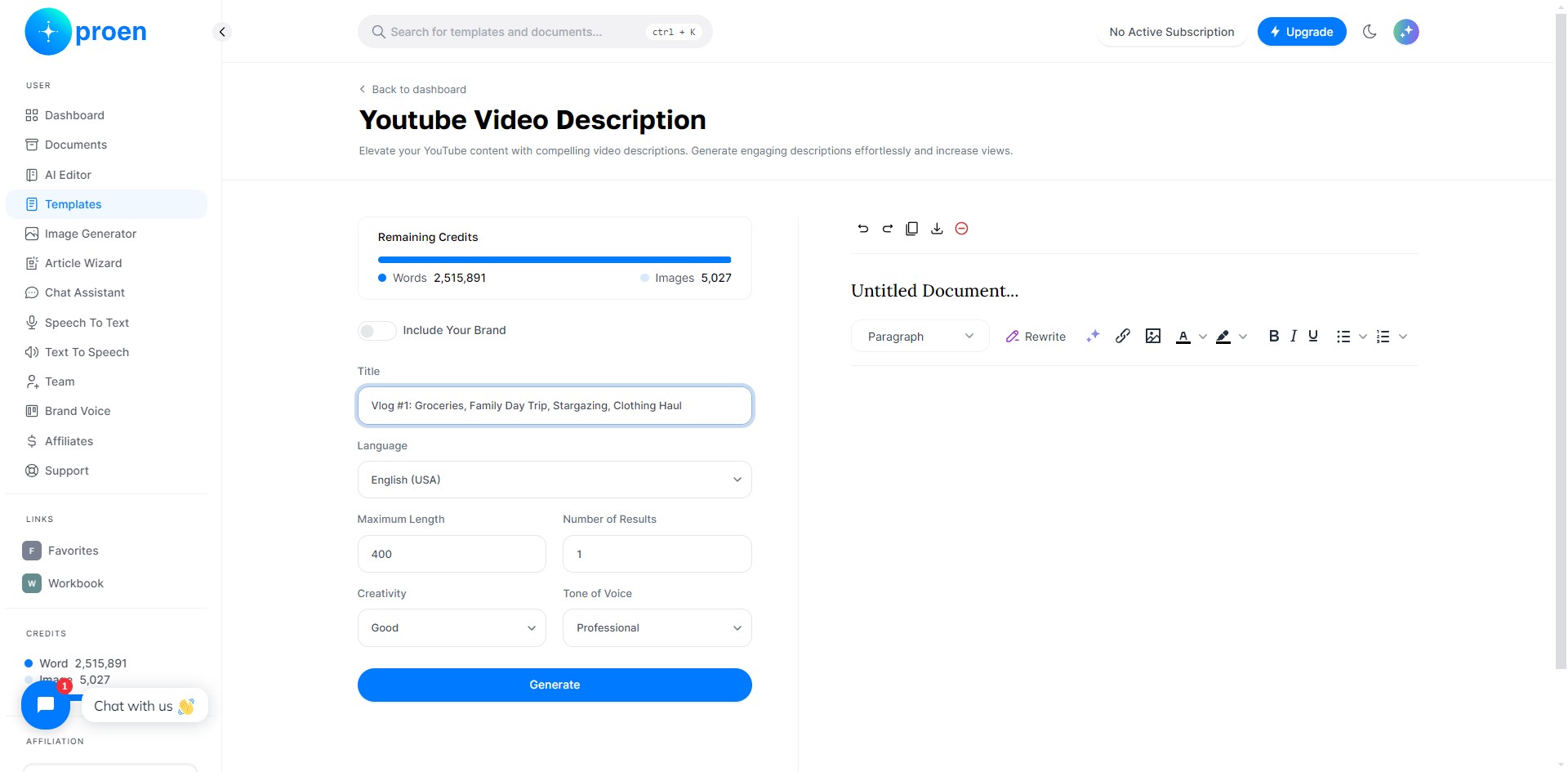 **Optional**: curate the content that will be generated