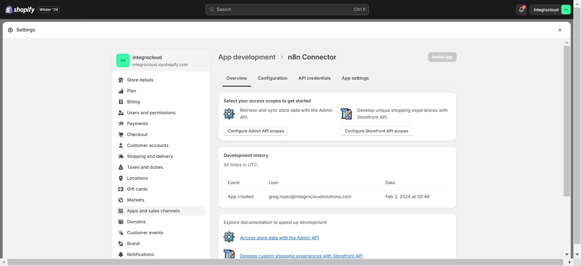 Click on "Configure Admin API scopes"