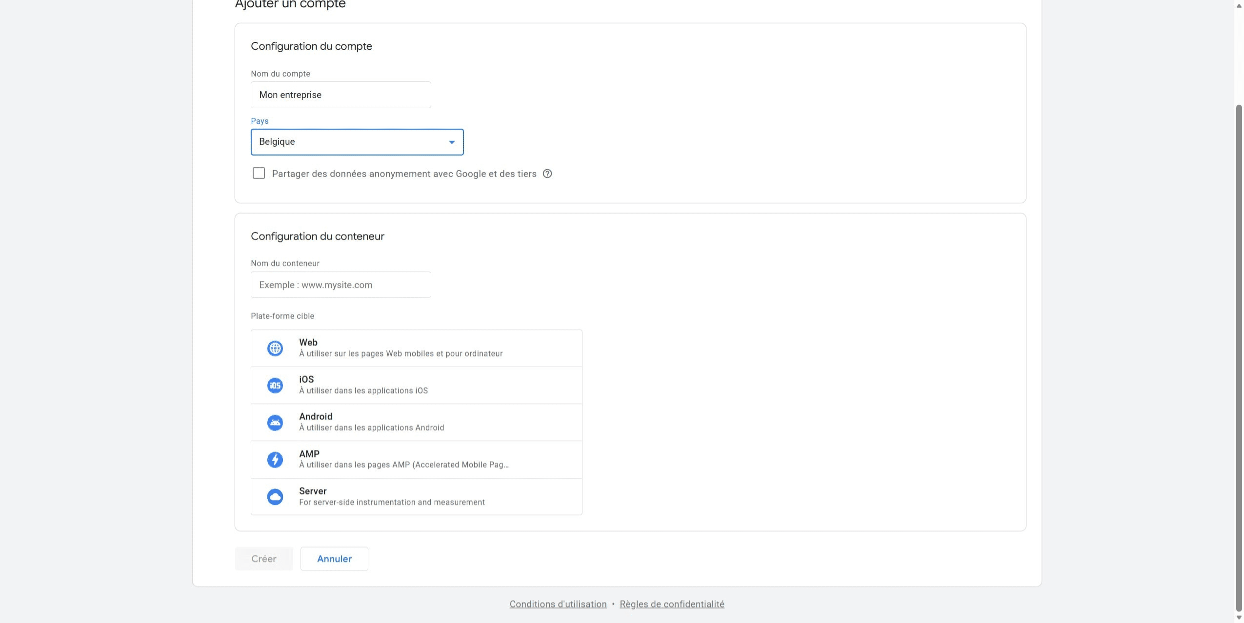 Dans le champ ‘Nom du conteneur’, renseignez le nom de votre site (ex : [www.votresite.com](http://www.votresite.com)).