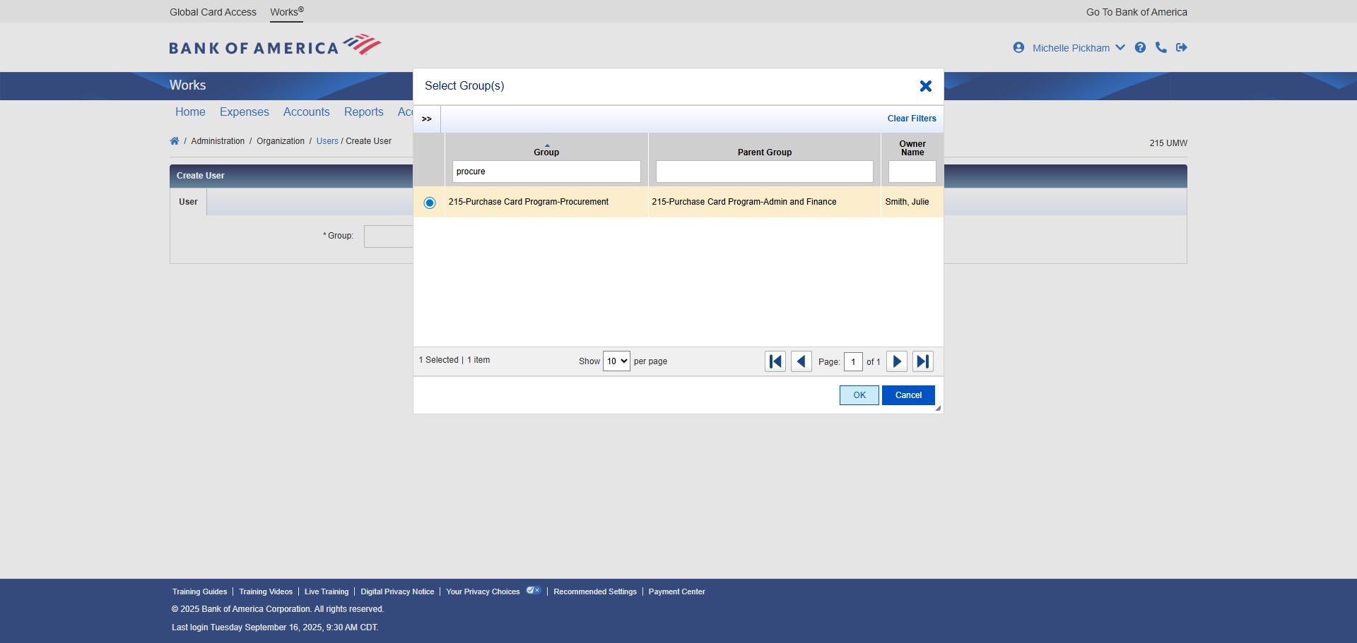 Once you find the group, click on "OK"
