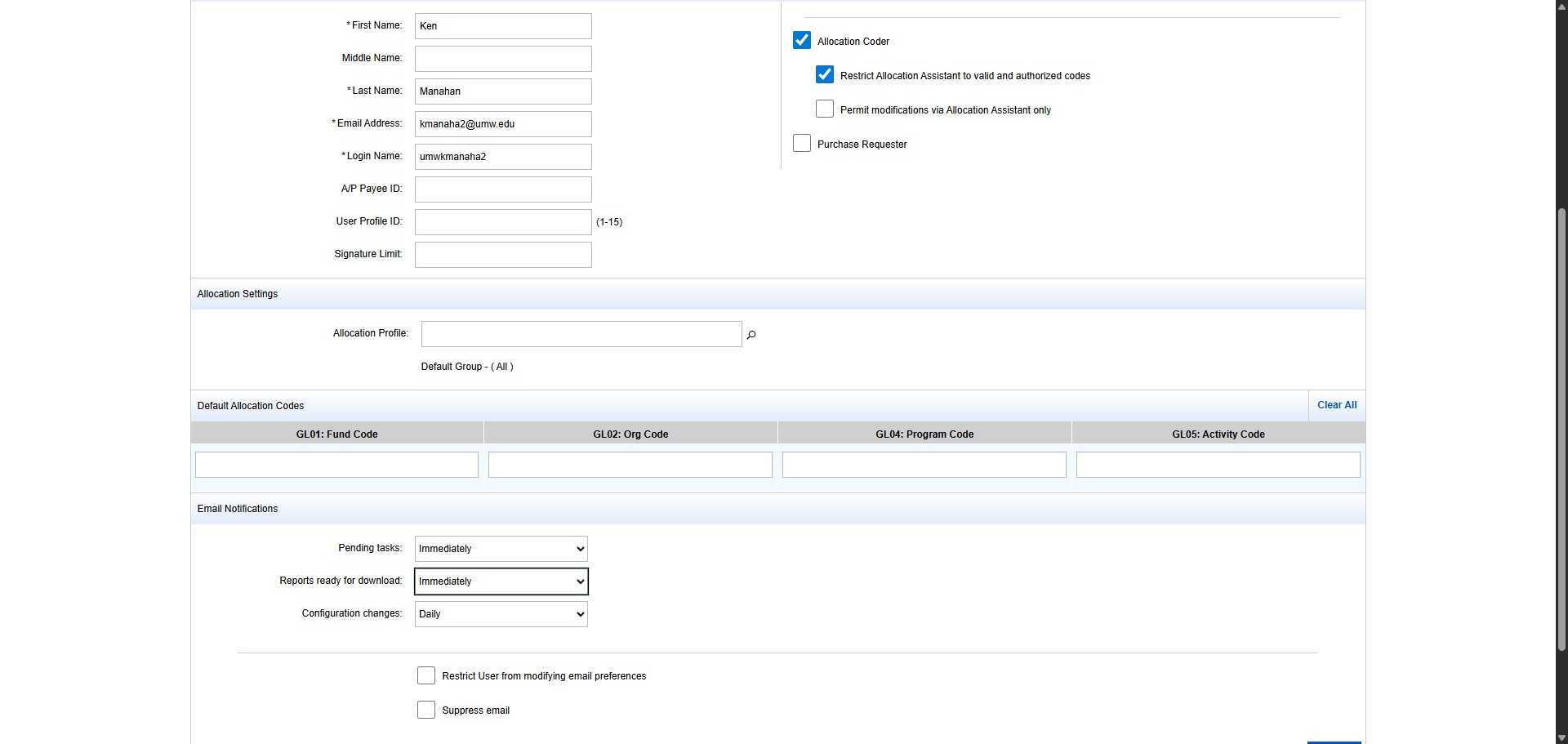 Change Configuration changes from Daily to "Never"