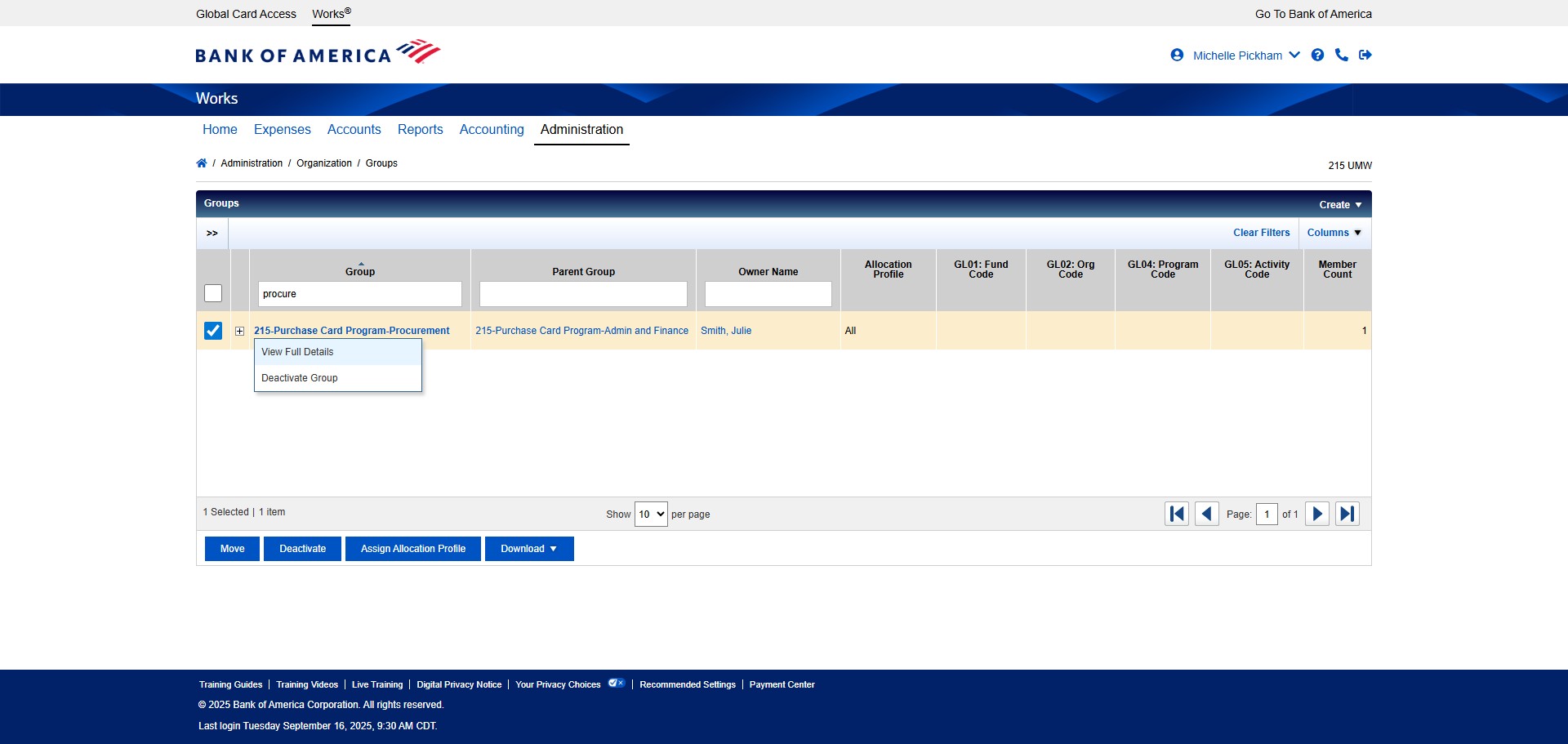 Click on the drop down on the Group Name and select "View Full Details"