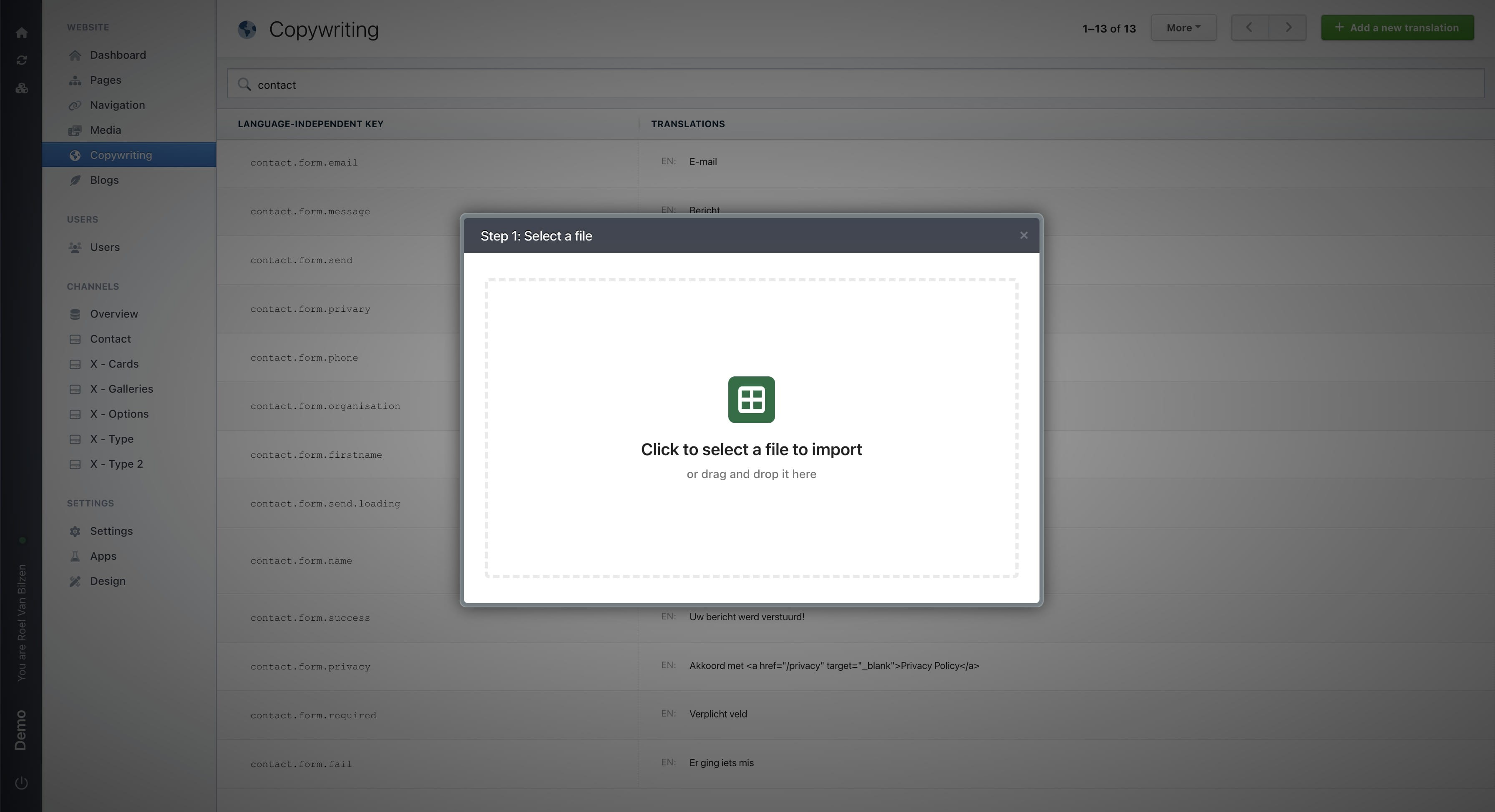 Drag and drop an excel file you wish to upload. Or click to select an excel file.