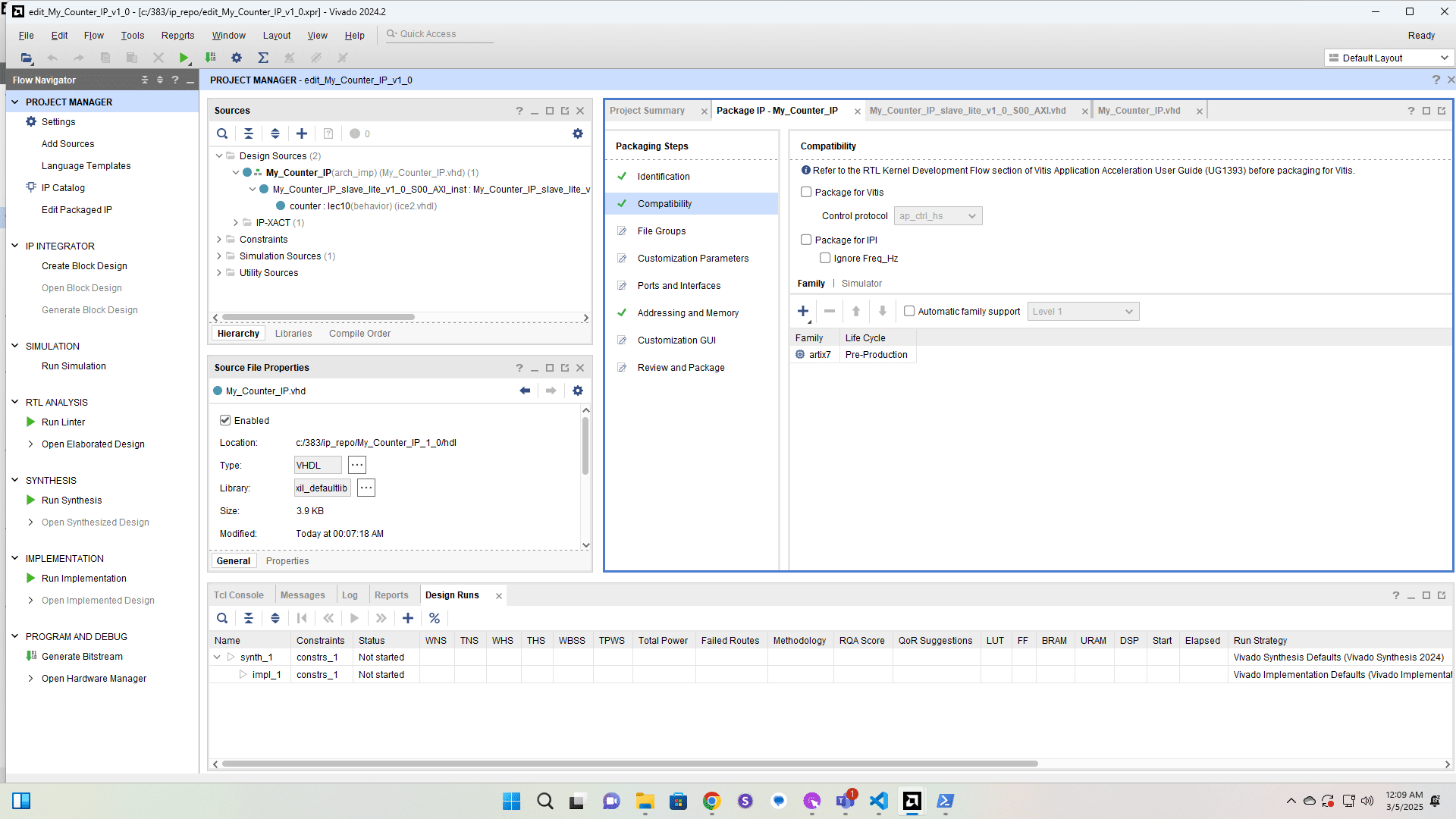 Verify Artix7 family