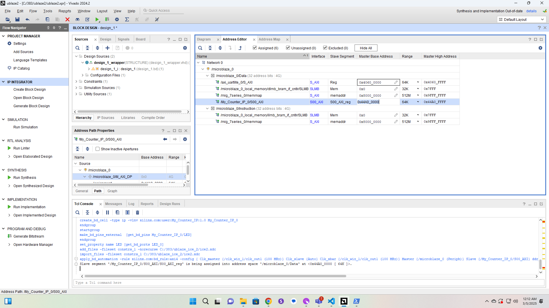 Verify My_Counter_IP at address 0x44A0_0000