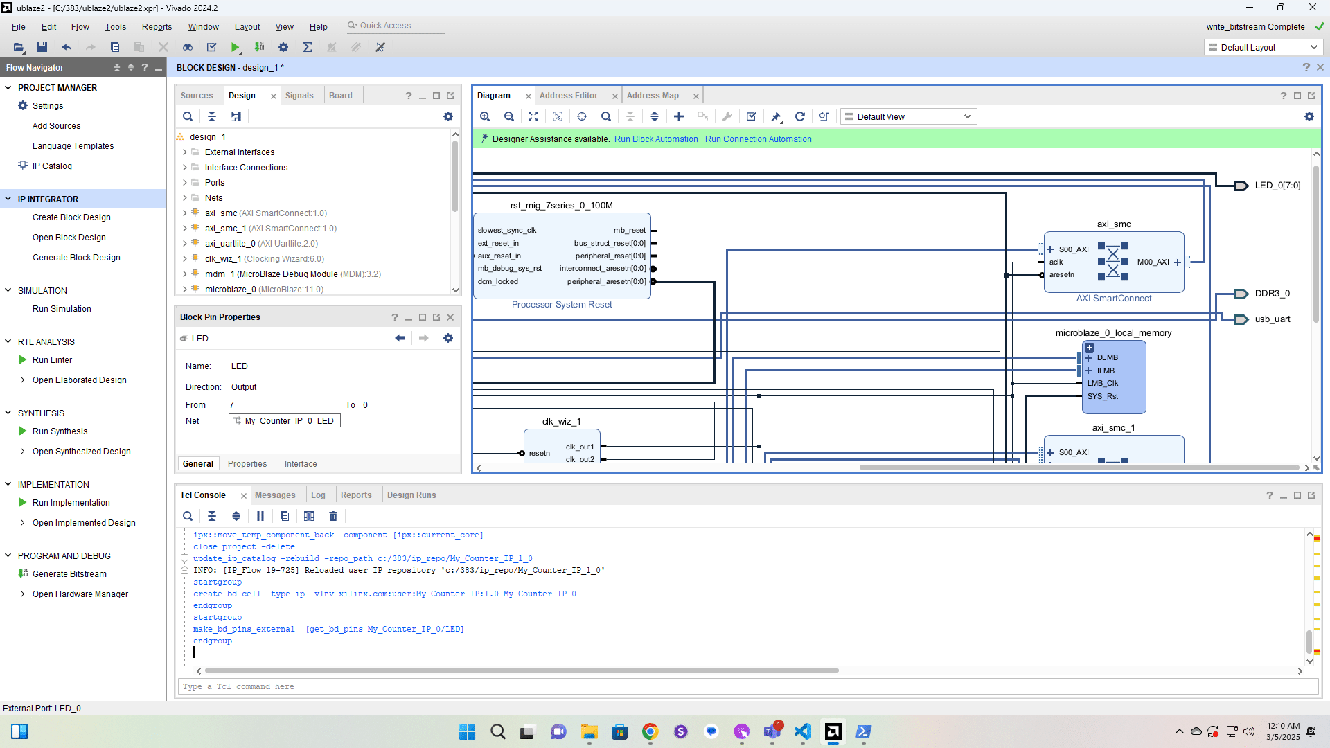Scroll over and verify the LED port is named LED, not LED_0.  If it's LED_0, we'll need to rename it.