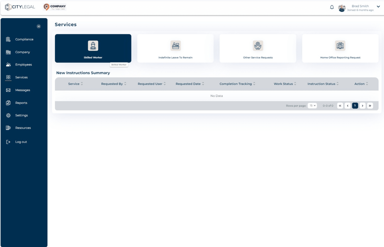 From the given options, click on the service you want to request.