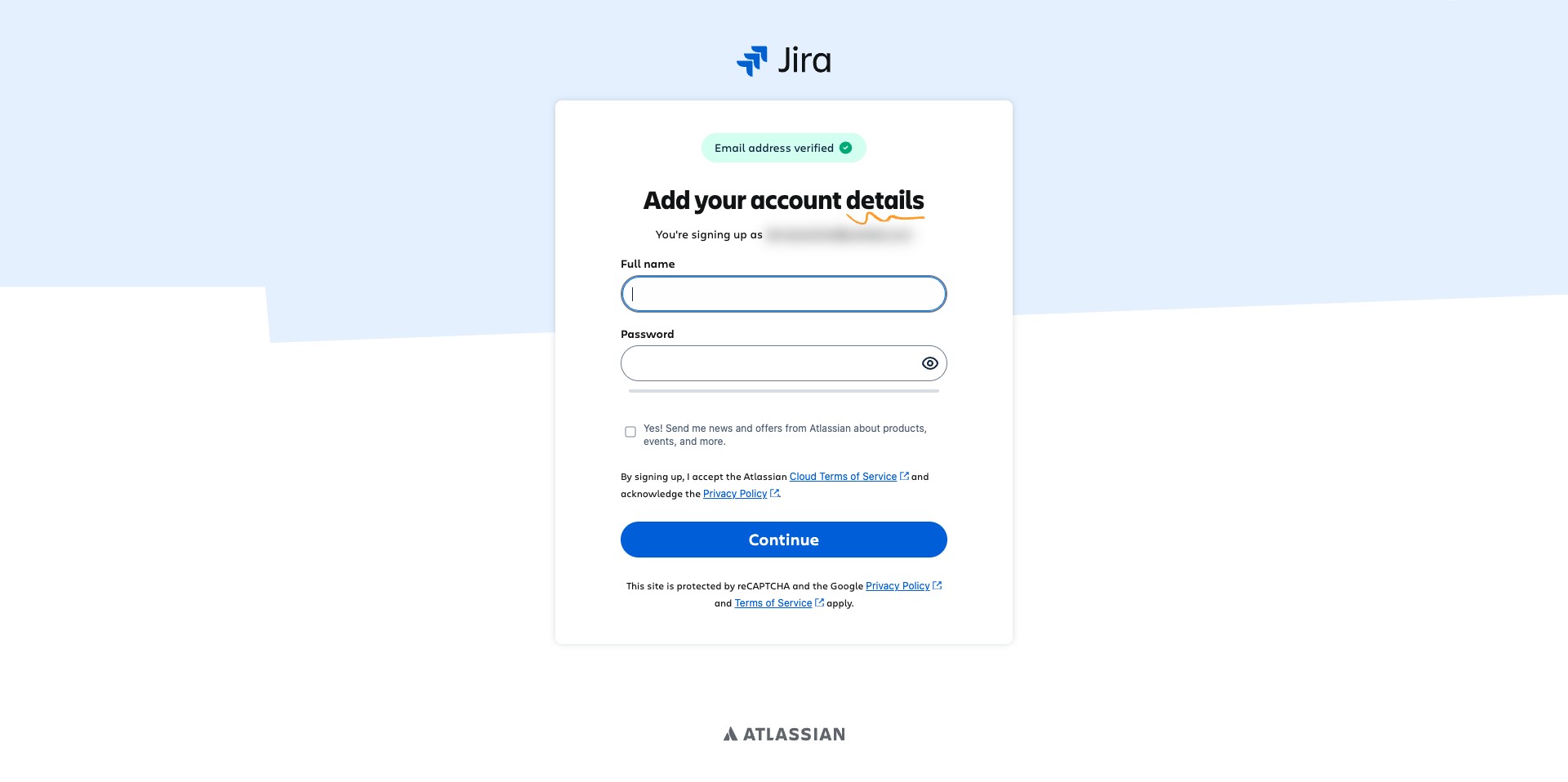 Fill in your full name and password that will be used to utilize Jira going forward