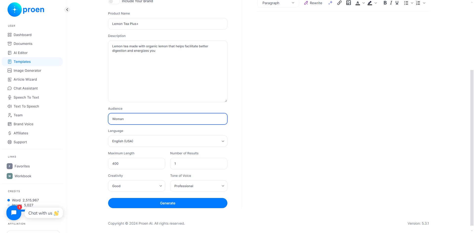**Optional**: curate the content that will be generated